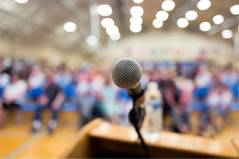 microphone in front of crowd