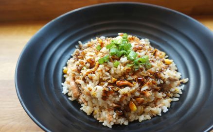 fried rice on black plate