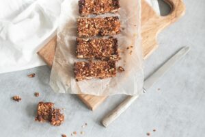 granola bars on cutting board